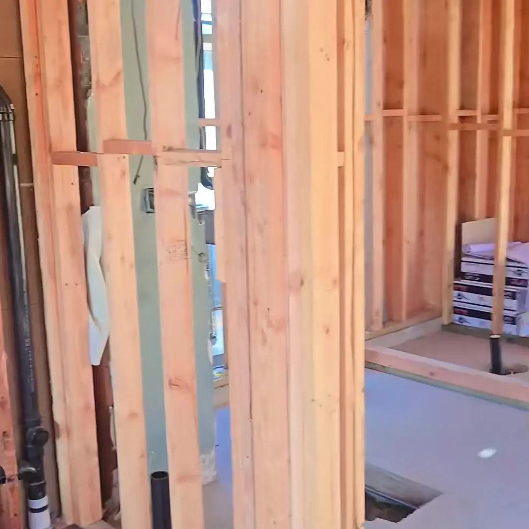 ADU interior framing with plumbing and electrical rough-in